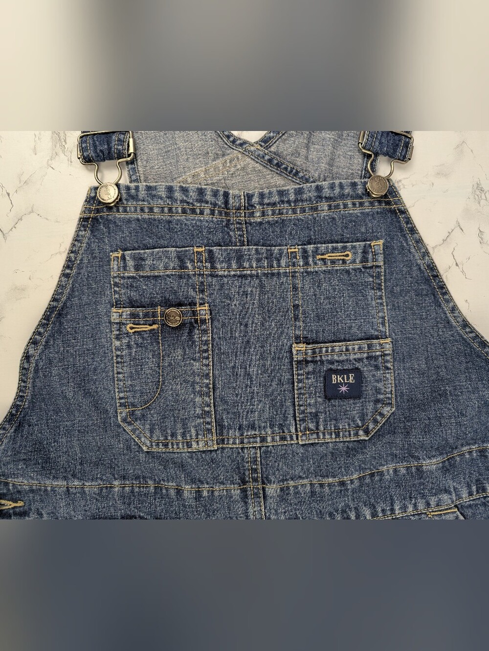 Vintage 90s BKLE Denim Overalls Medium Wash 100% Cotton Large Y2K Grunge - Picture 4 of 15